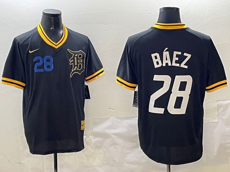 Men Detroit Tigers 28 Baez Black Gold Game 2025 Nike MLB Jersey style 2